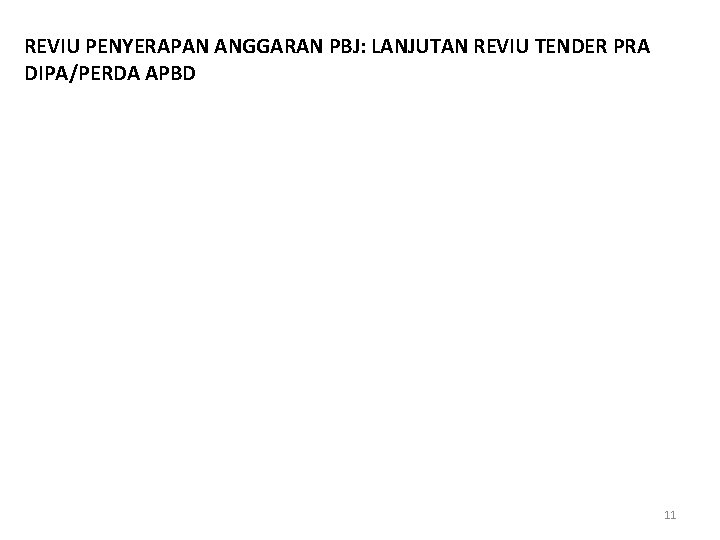 REVIU PENYERAPAN ANGGARAN PBJ: LANJUTAN REVIU TENDER PRA DIPA/PERDA APBD 11 