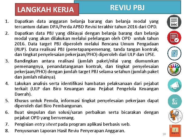 LANGKAH KERJA 1. 2. 3. 4. 5. 6. 7. 8. REVIU PBJ Dapatkan data