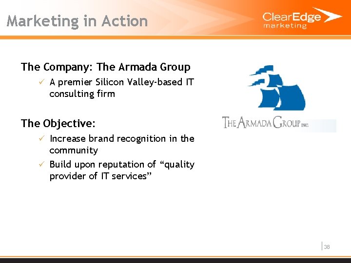 Marketing in Action The Company: The Armada Group ü A premier Silicon Valley-based IT