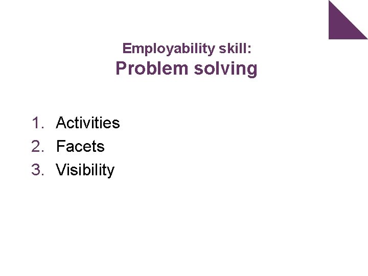 Employability skill: Problem solving 1. Activities 2. Facets 3. Visibility 