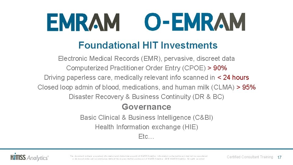 Foundational HIT Investments Electronic Medical Records (EMR), pervasive, discreet data Computerized Practitioner Order Entry
