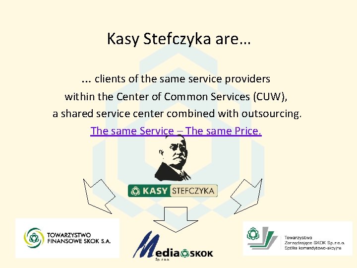 Kasy Stefczyka are… … clients of the same service providers within the Center of
