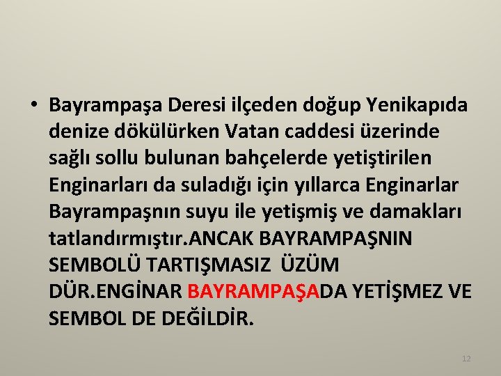  • Bayrampaşa Deresi ilçeden doğup Yenikapıda denize dökülürken Vatan caddesi üzerinde sağlı sollu