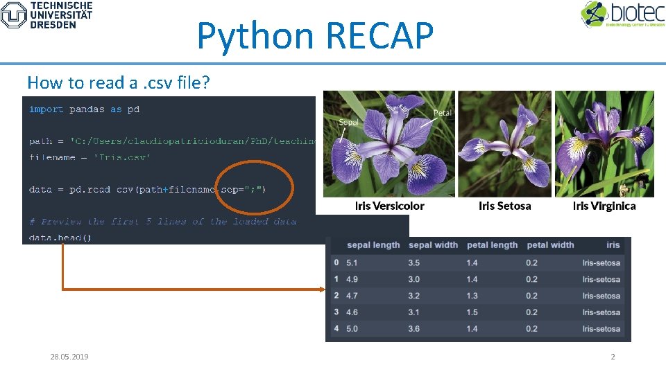 Python RECAP How to read a. csv file? 28. 05. 2019 2 