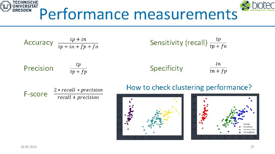 Performance measurements Accuracy Precision F-score 28. 05. 2019 Sensitivity (recall) Specificity How to check
