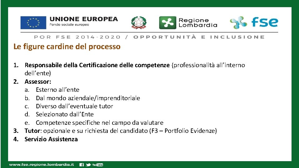 Le figure cardine del processo 1. Responsabile della Certificazione delle competenze (professionalità all’interno dell’ente)