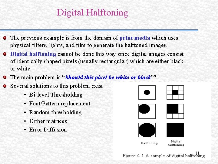 Digital Halftoning The previous example is from the domain of print media which uses Digital Halftoning The previous example is from the domain of print media which uses