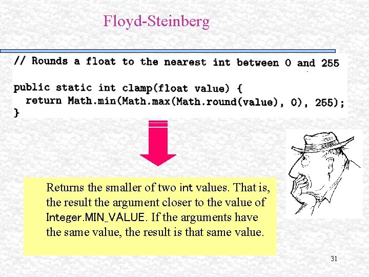 Floyd-Steinberg Returns the smaller of two int values. That is, the result the argument Floyd-Steinberg Returns the smaller of two int values. That is, the result the argument