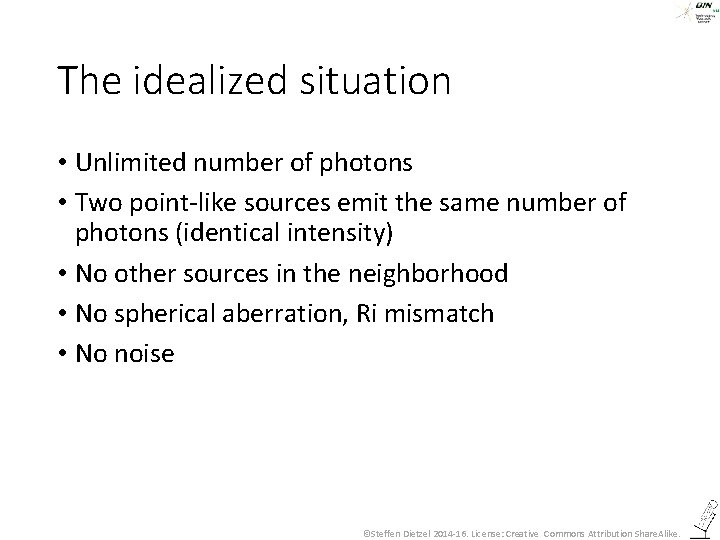 The idealized situation • Unlimited number of photons • Two point-like sources emit the