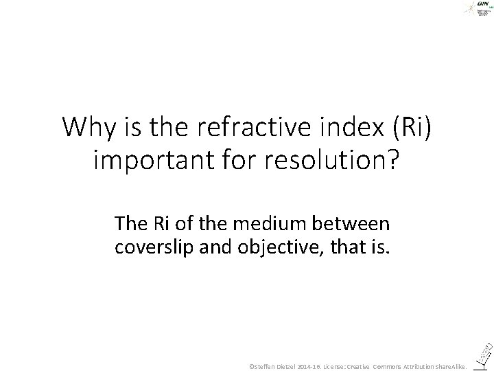 Why is the refractive index (Ri) important for resolution? The Ri of the medium