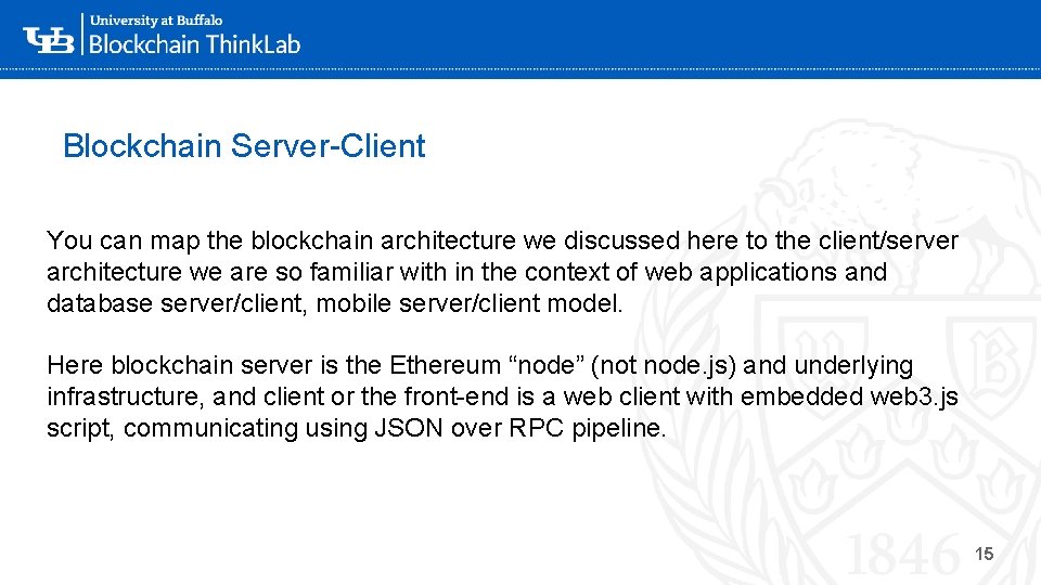 Blockchain Server-Client You can map the blockchain architecture we discussed here to the client/server Blockchain Server-Client You can map the blockchain architecture we discussed here to the client/server