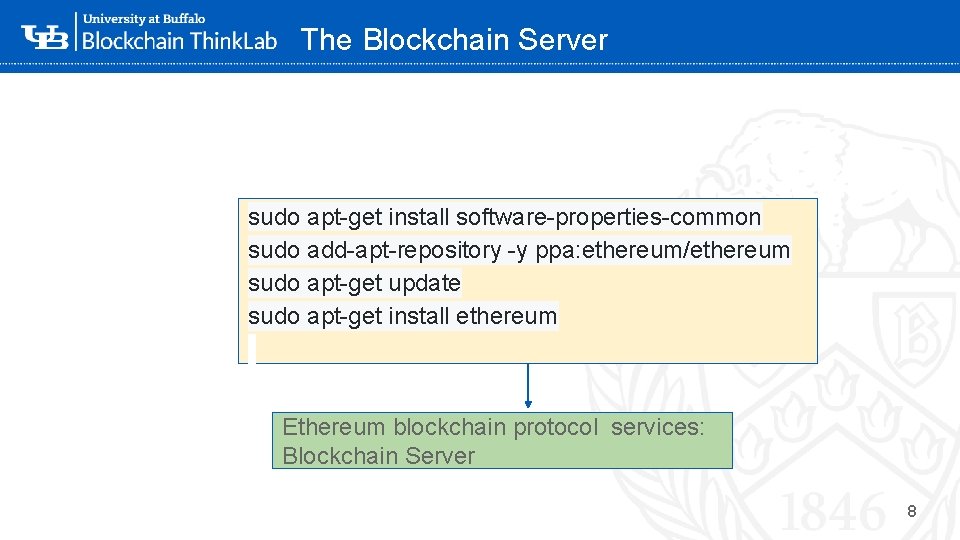 The Blockchain Server sudo apt-get install software-properties-common sudo add-apt-repository -y ppa: ethereum/ethereum ‘sudo apt-get The Blockchain Server sudo apt-get install software-properties-common sudo add-apt-repository -y ppa: ethereum/ethereum ‘sudo apt-get
