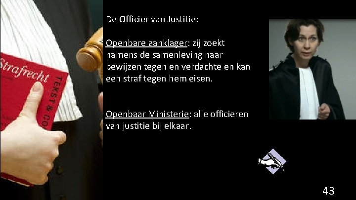 De Officier van Justitie: Openbare aanklager: zij zoekt namens de samenleving naar bewijzen tegen