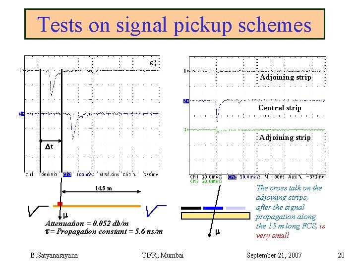 Tests on signal pickup schemes Adjoining strip Central strip Adjoining strip Dt 14. 5