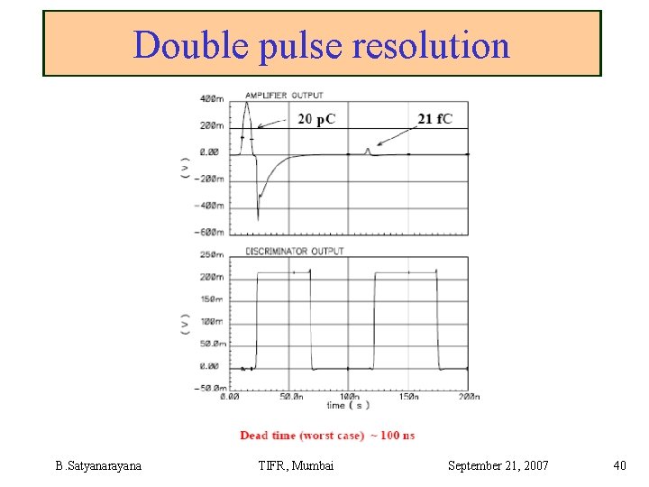 Double pulse resolution B. Satyanarayana TIFR, Mumbai September 21, 2007 40 