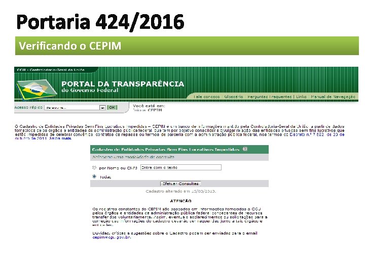 Portaria 424/2016 Verificando o CEPIM 