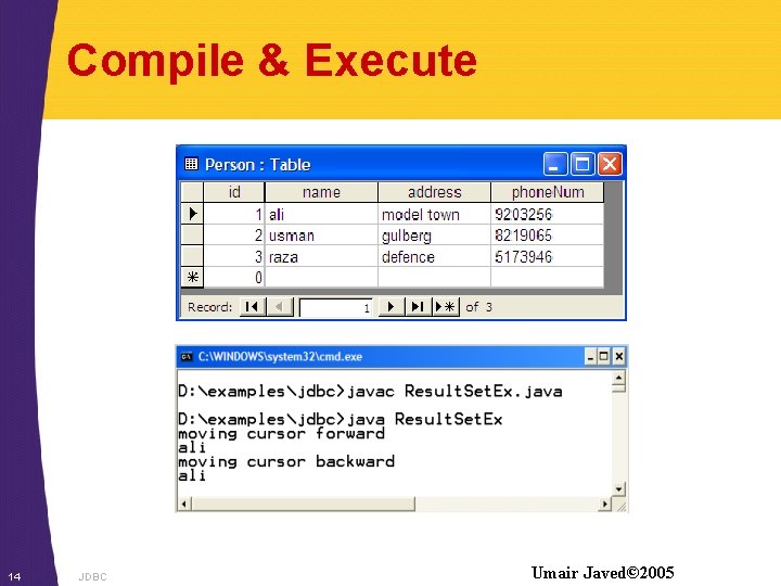 Compile & Execute 14 JDBC Umair Javed© 2005 
