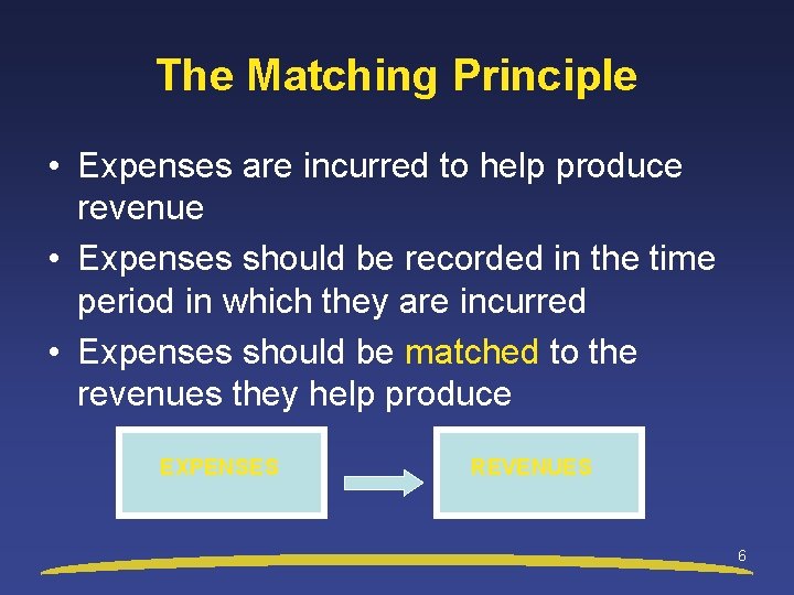 The Matching Principle • Expenses are incurred to help produce revenue • Expenses should