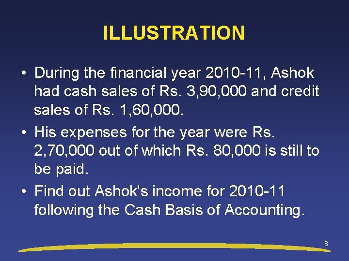 ILLUSTRATION • During the financial year 2010 -11, Ashok had cash sales of Rs.