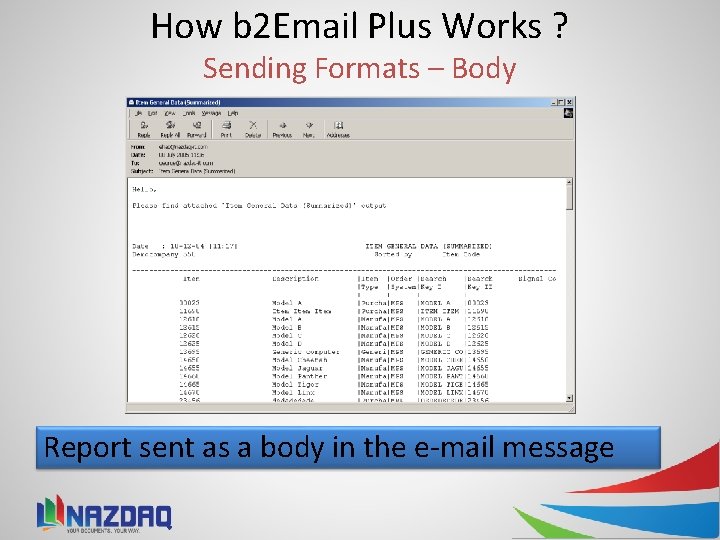 How b 2 Email Plus Works ? Sending Formats – Body Report sent as