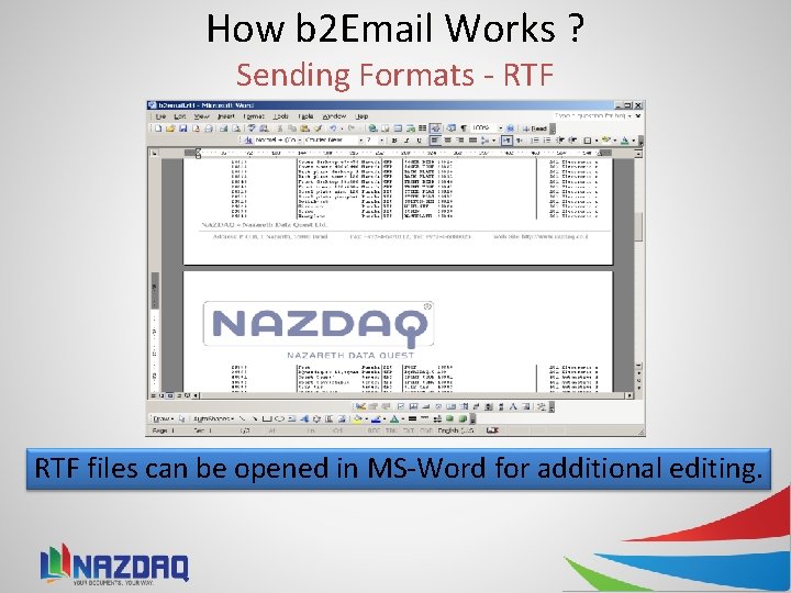 How b 2 Email Works ? Sending Formats - RTF files can be opened