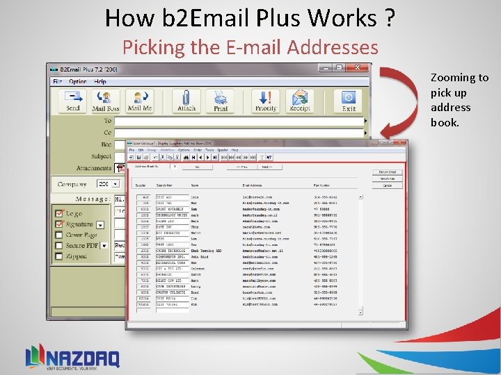 How b 2 Email Plus Works ? Picking the E-mail Addresses Zooming to pick