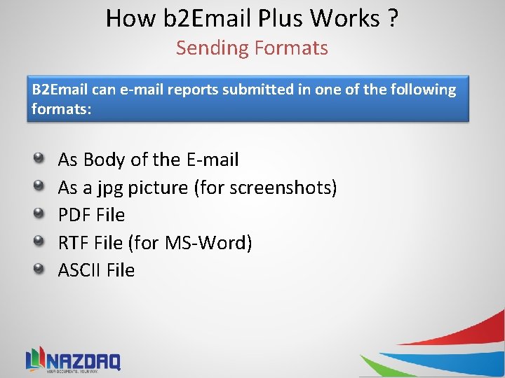 How b 2 Email Plus Works ? Sending Formats B 2 Email can e-mail