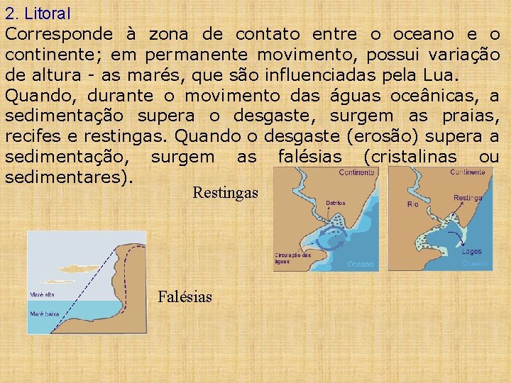 2. Litoral Corresponde à zona de contato entre o oceano e o continente; em