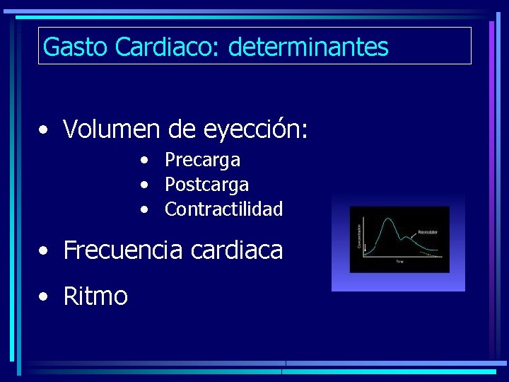 Gasto Cardiaco: determinantes • Volumen de eyección: • Precarga • Postcarga • Contractilidad •