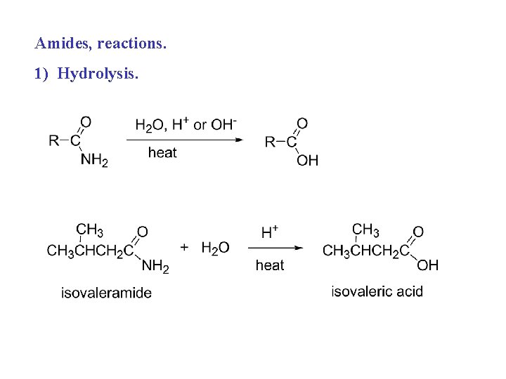 Amides, reactions. 1) Hydrolysis. 