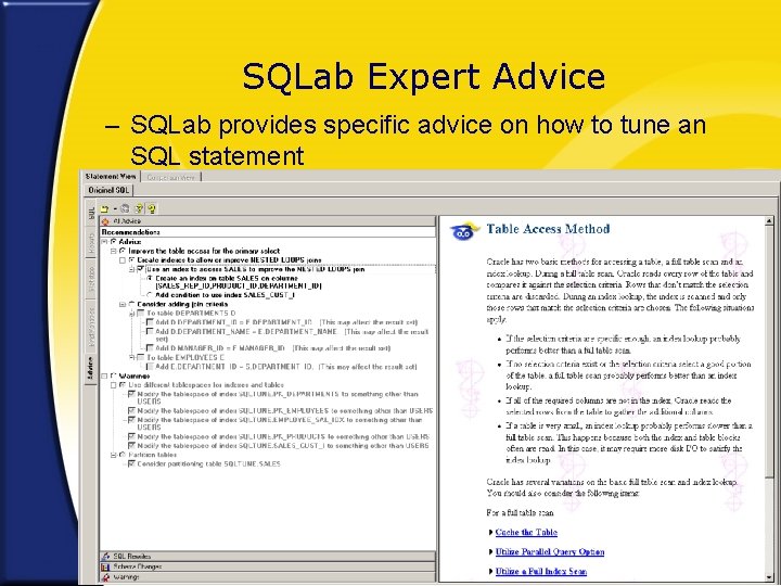SQLab Expert Advice – SQLab provides specific advice on how to tune an SQL