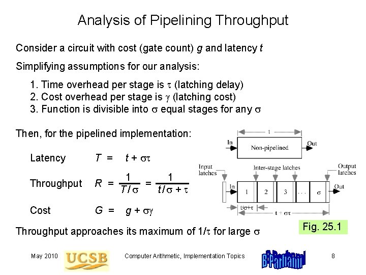 Analysis of Pipelining Throughput Consider a circuit with cost (gate count) g and latency