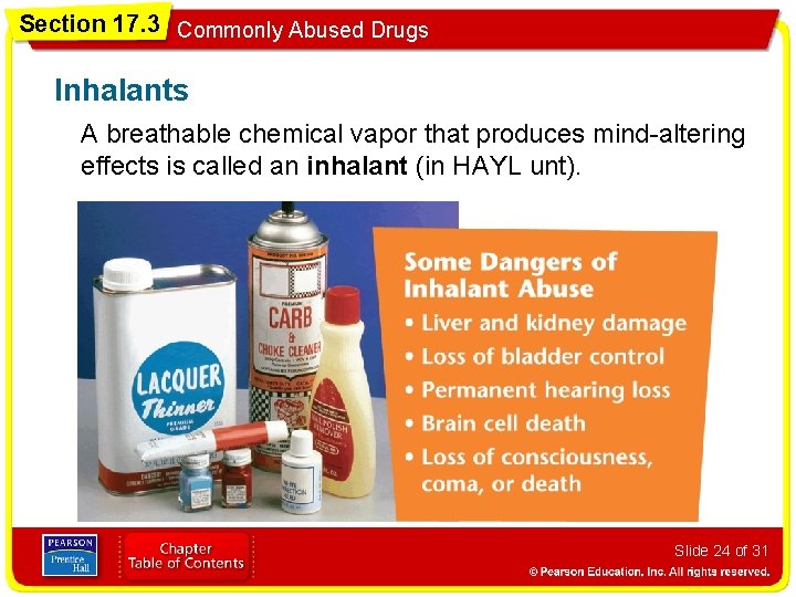 Section 17. 3 Commonly Abused Drugs Inhalants A breathable chemical vapor that produces mind-altering