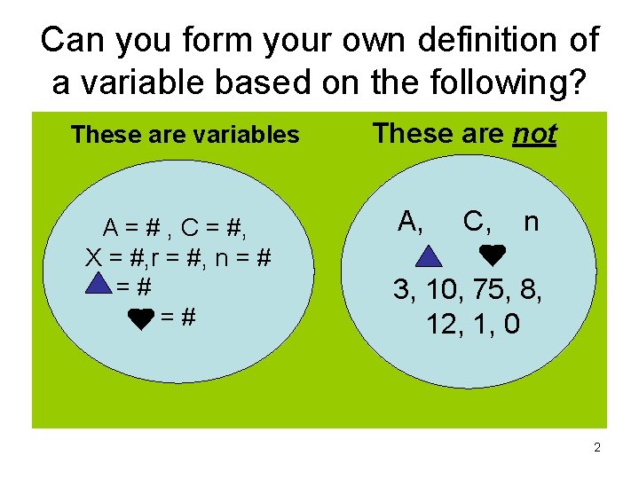 Can you form your own definition of a variable based on the following? These