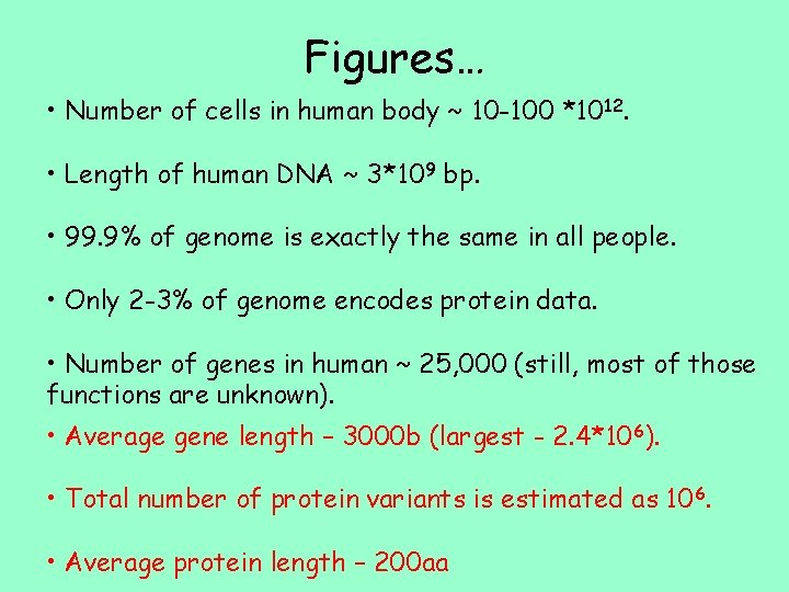 Figures… • Number of cells in human body ~ 10 -100 *1012. • Length