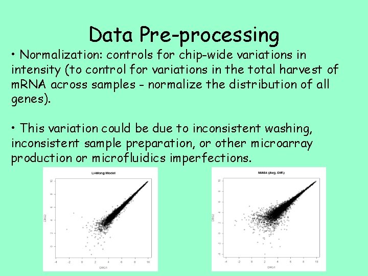 Data Pre-processing • Normalization: controls for chip-wide variations in intensity (to control for variations