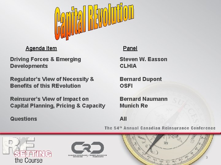 Agenda Item Panel Driving Forces & Emerging Developments Steven W. Easson CLHIA Regulator’s View