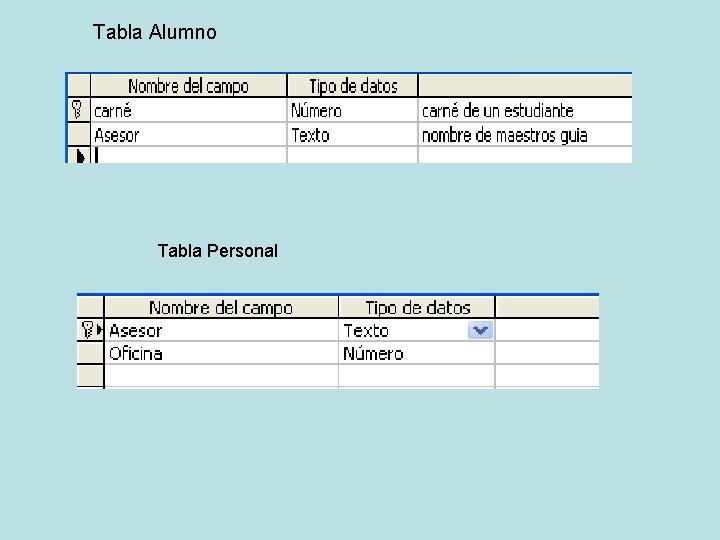 Tabla Alumno Tabla Personal 