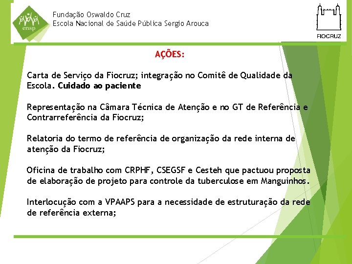 Fundação Oswaldo Cruz Escola Nacional de Saúde Pública Sergio Arouca AÇÕES: Carta de Serviço