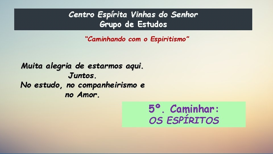 Centro Espírita Vinhas do Senhor Grupo de Estudos “Caminhando com o Espiritismo” Muita alegria