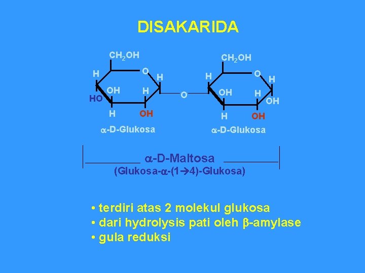 DISAKARIDA CH 2 OH O H HO OH H H OH a-D-Glukosa O H