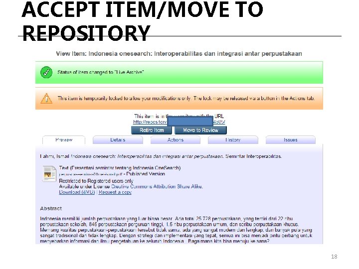 ACCEPT ITEM/MOVE TO REPOSITORY 18 