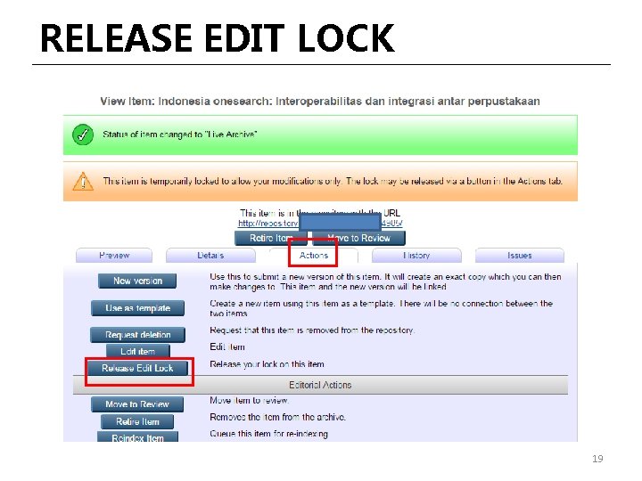 RELEASE EDIT LOCK 19 