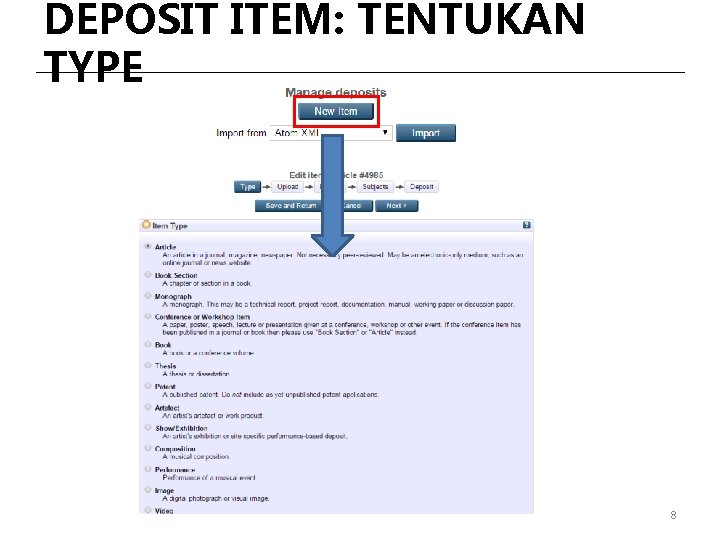 DEPOSIT ITEM: TENTUKAN TYPE 8 