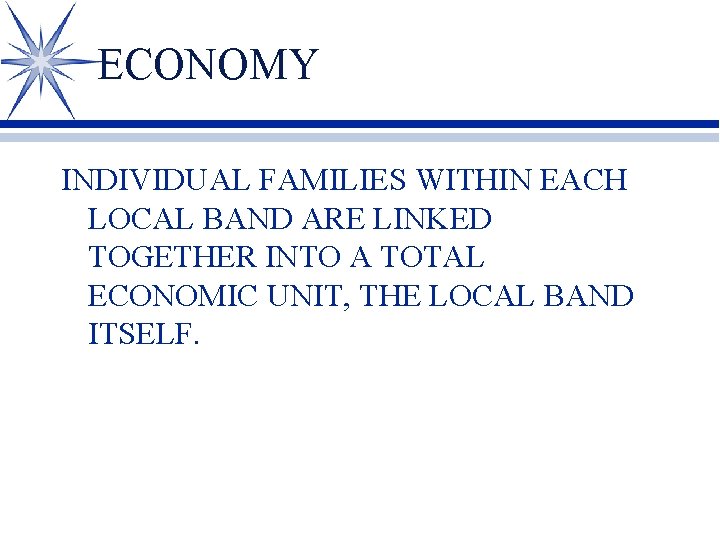 ECONOMY INDIVIDUAL FAMILIES WITHIN EACH LOCAL BAND ARE LINKED TOGETHER INTO A TOTAL ECONOMIC