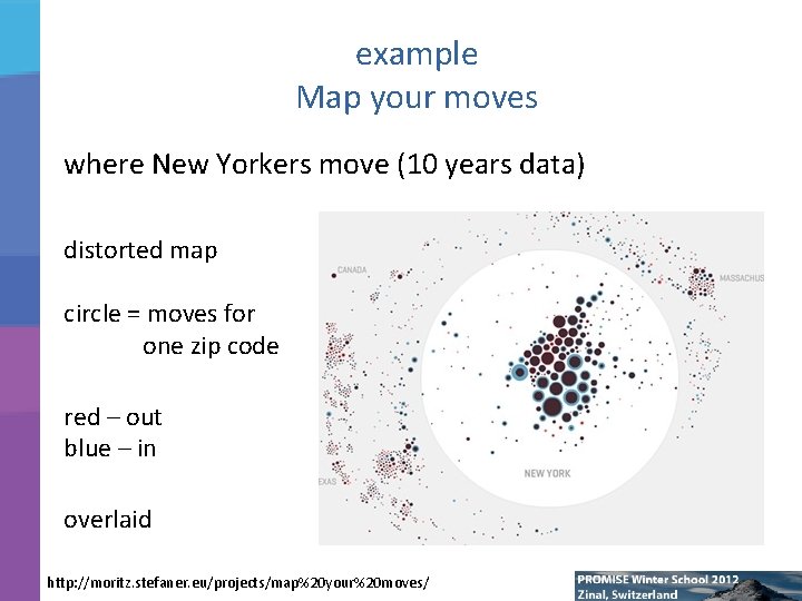 example Map your moves where New Yorkers move (10 years data) distorted map circle