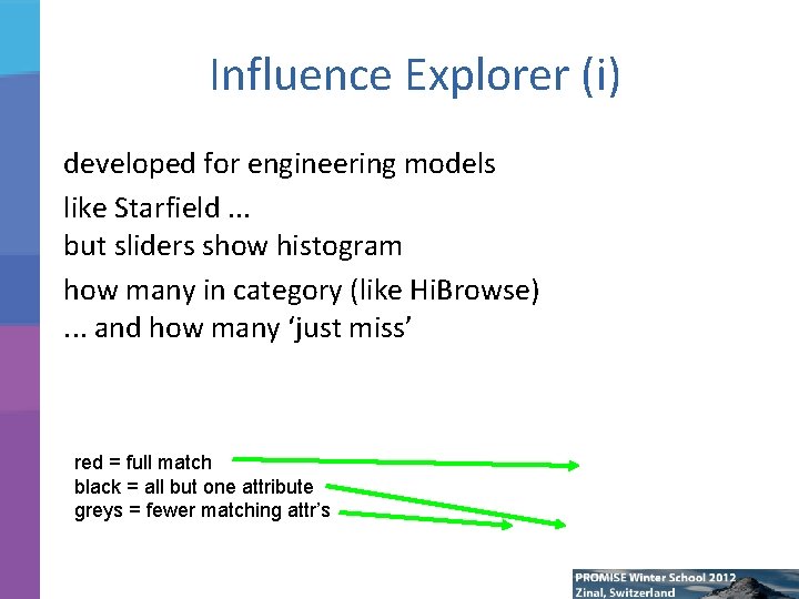 Influence Explorer (i) developed for engineering models like Starfield. . . but sliders show