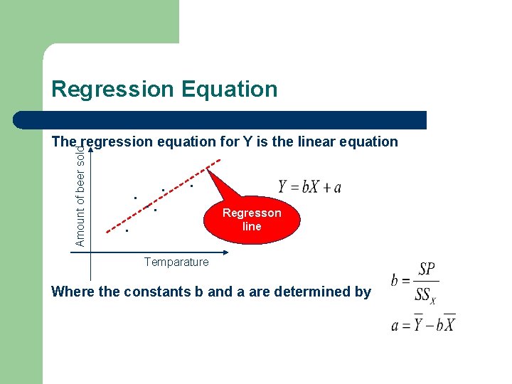 Regression Equation Amount of beer sold The regression equation for Y is the linear