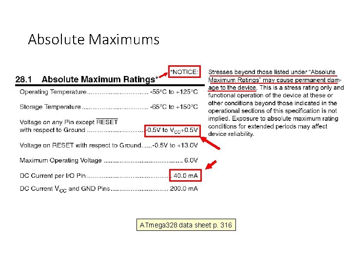 Absolute Maximums ATmega 328 data sheet p. 316 