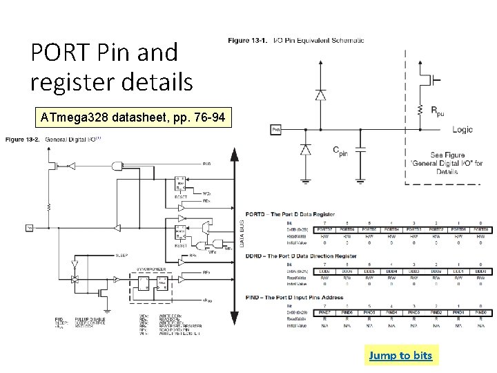 PORT Pin and register details ATmega 328 datasheet, pp. 76 -94 Jump to bits